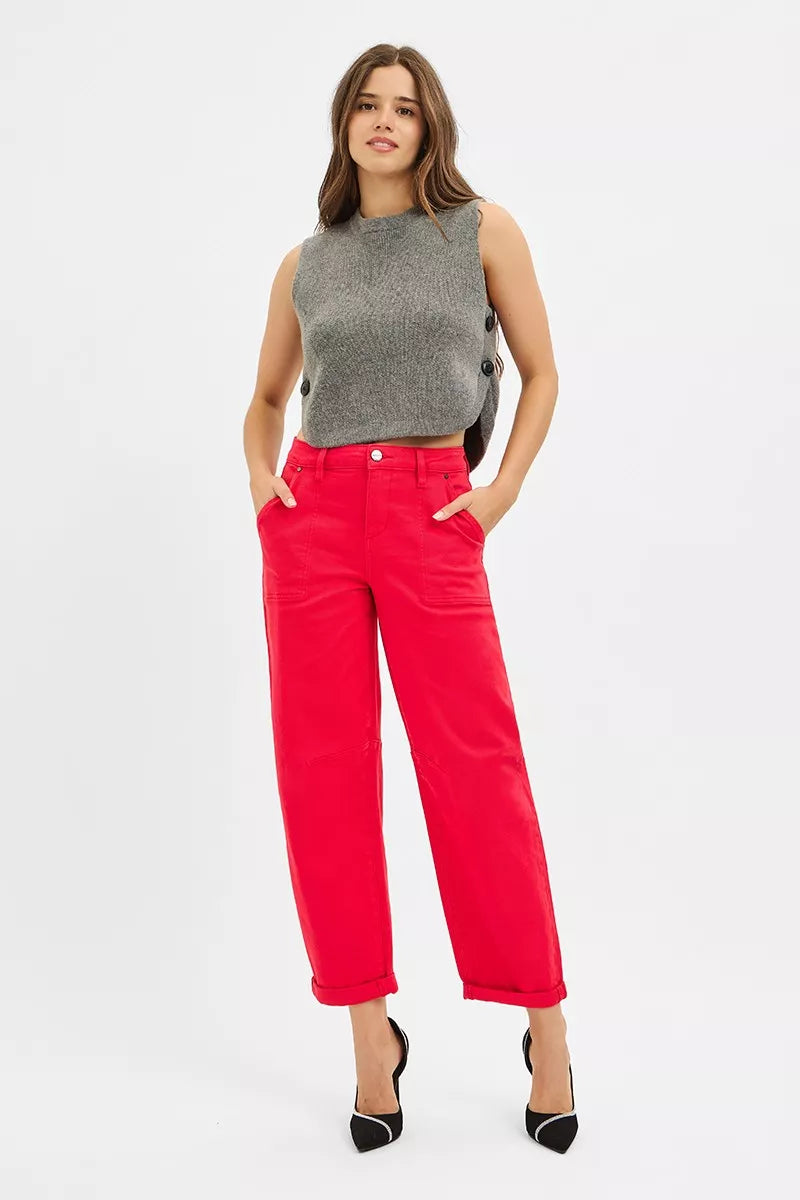 RISEN Scarlet High Rise Ankle Cuffed Barrel Pants