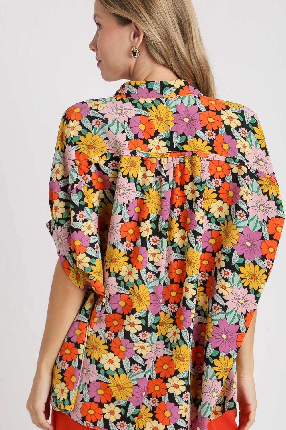 Umgee Flower Print Boxy Cut Button Down Shirt