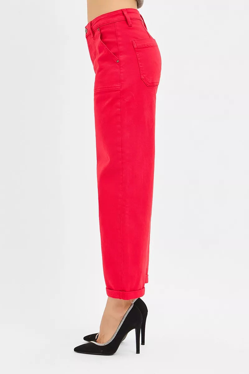 RISEN Scarlet High Rise Ankle Cuffed Barrel Pants