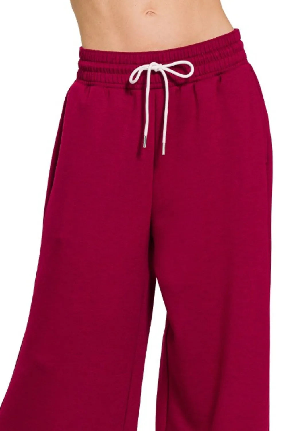 Zenana Cabernet Scuba Drawstring Wide Leg Pants