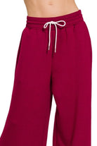 Zenana Cabernet Scuba Drawstring Wide Leg Pants