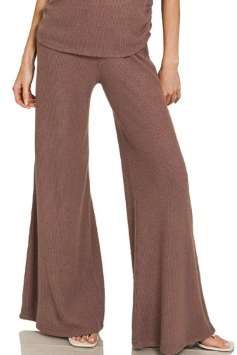 Zenana Brown Sweater Mock Neck Top & Long Pants Set