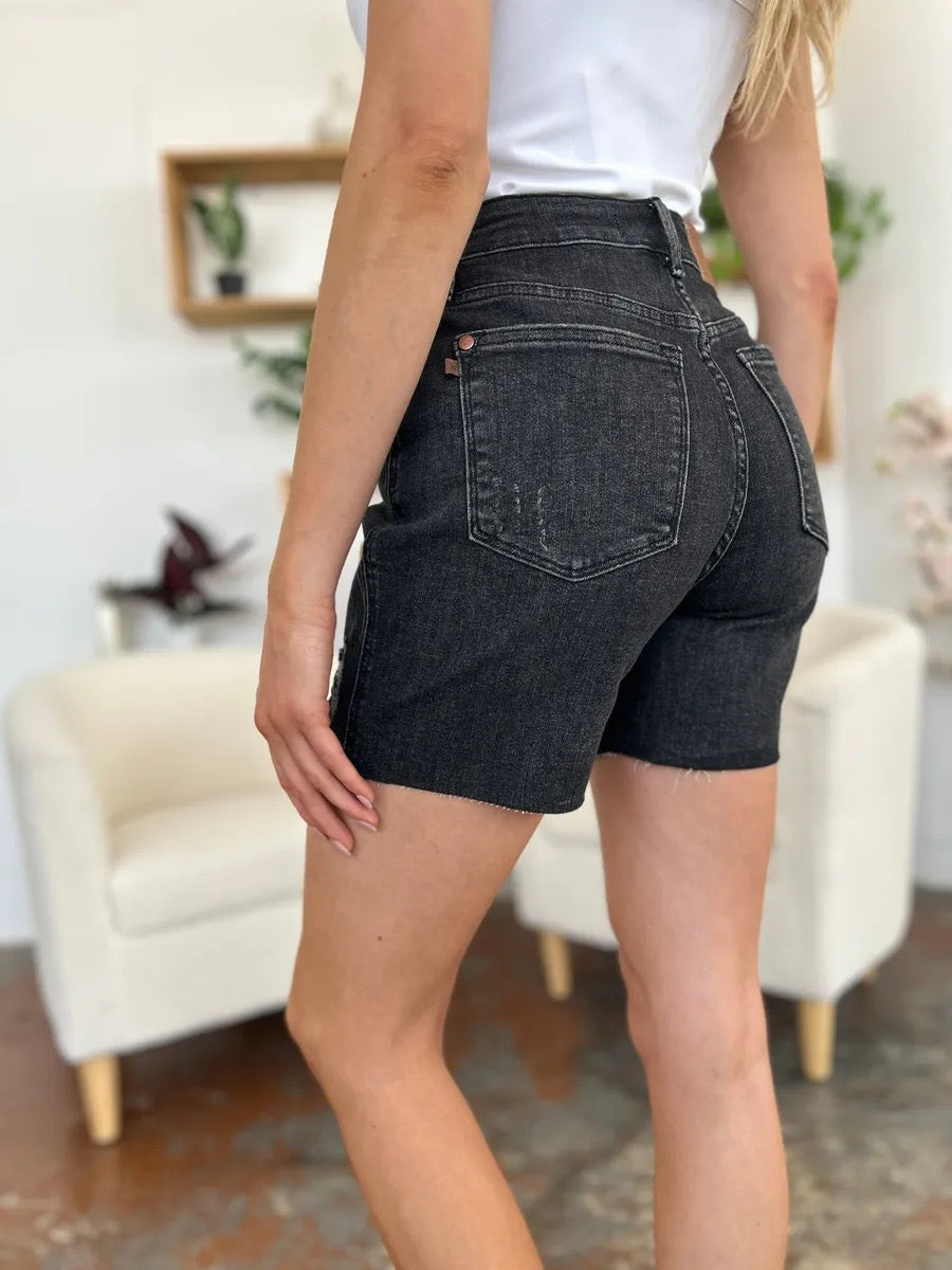 Judy Blue Washed Black High Rigid Front Denim Shorts
