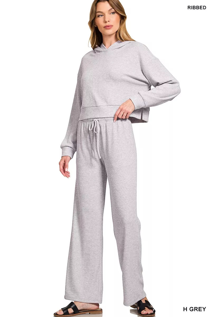 Zenana Heather Gray Ribbed Drawstring Lounge Pants