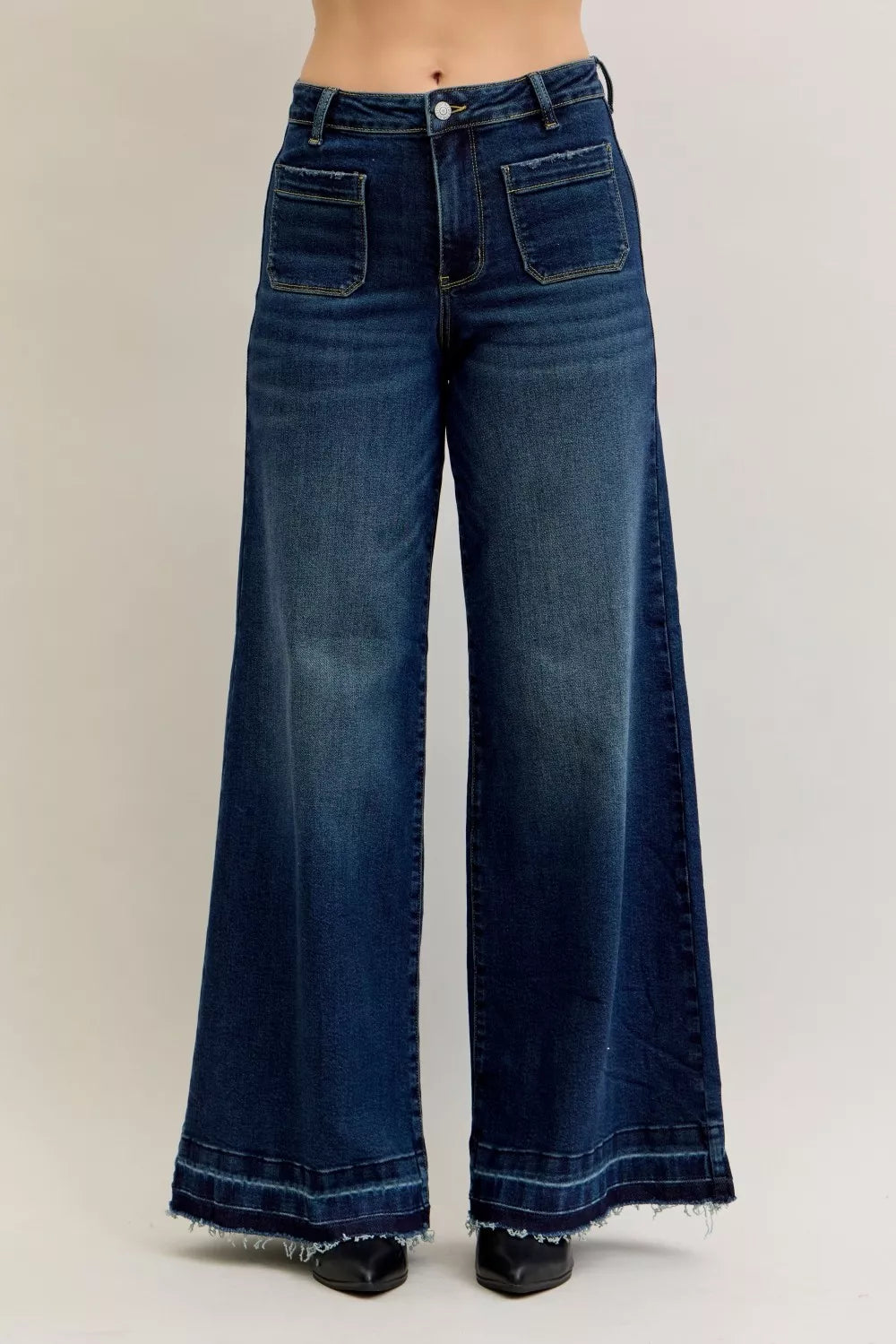 Judy Blue High Waist Palazzo Jeans with Front Patch Pockets DK