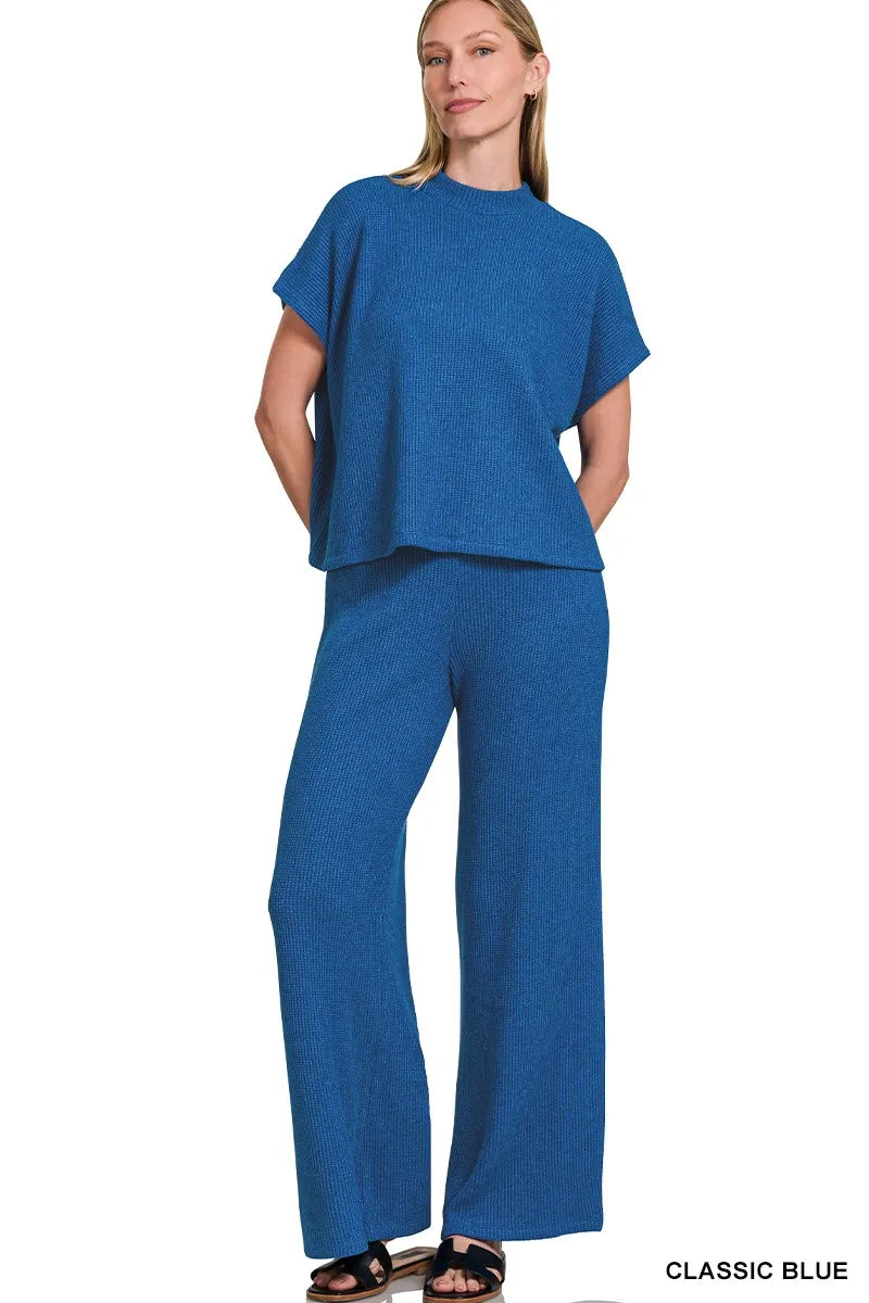 Zenana Classic Blue Sweater Boxy Top & Long Pants Set CLASSIC BLUE