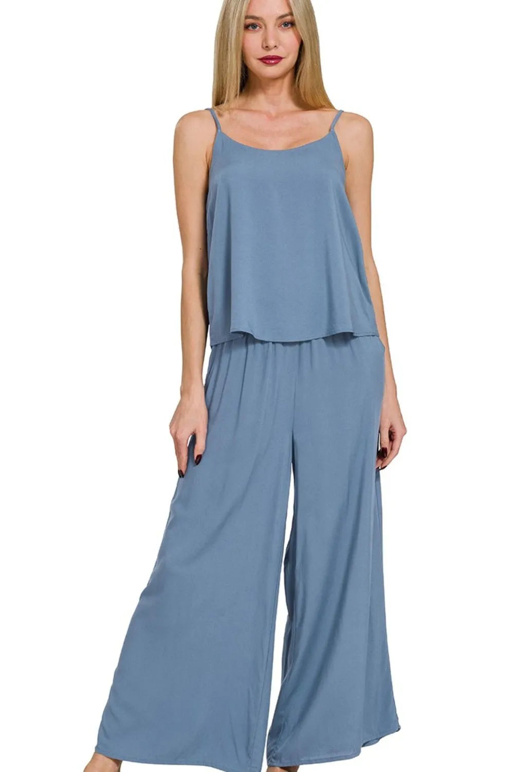 Zenana Dusty Blue Woven Cami & Pants Set DUSTY BLUE