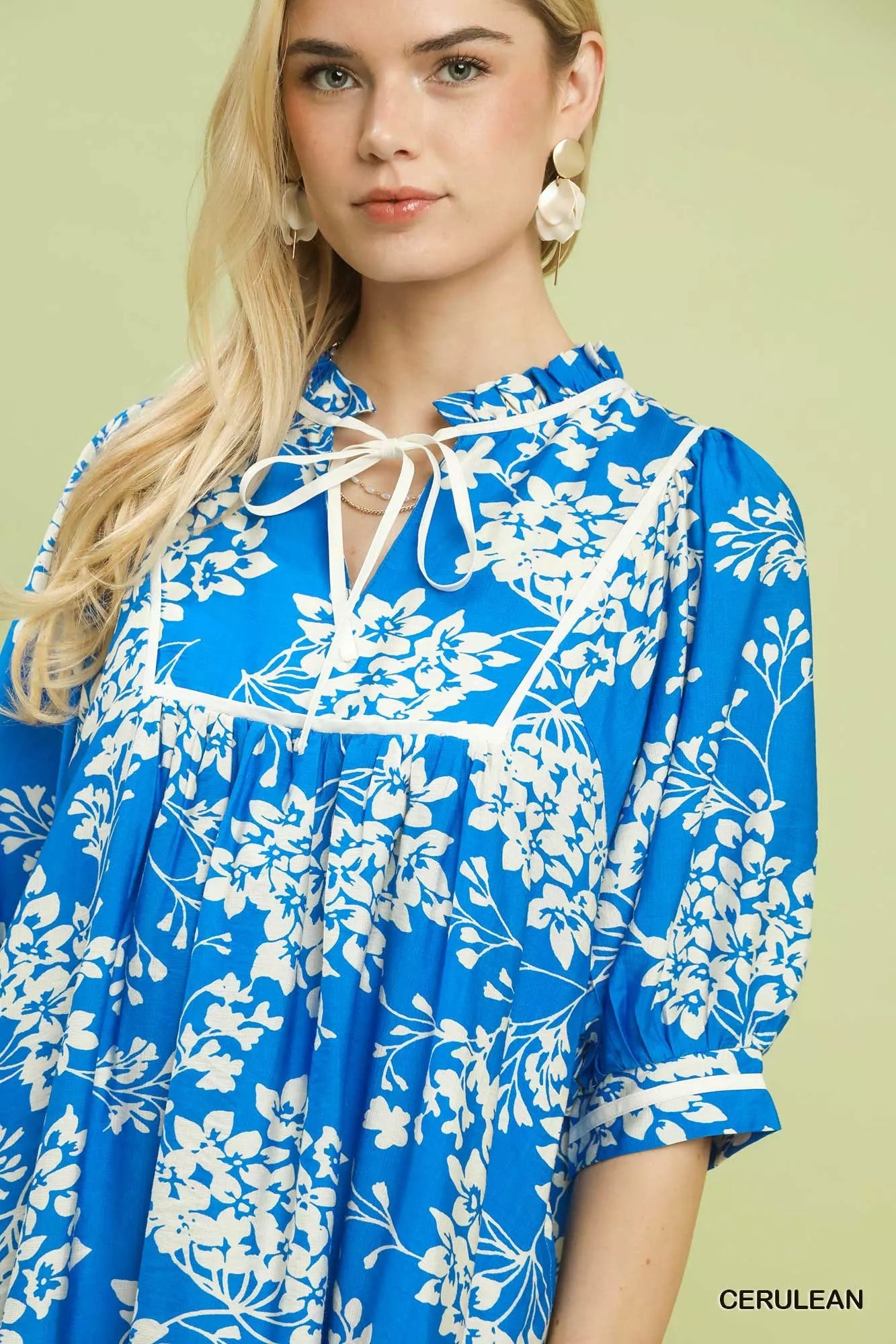 Umgee Cerulean Floral Babydoll Dress with Pockets