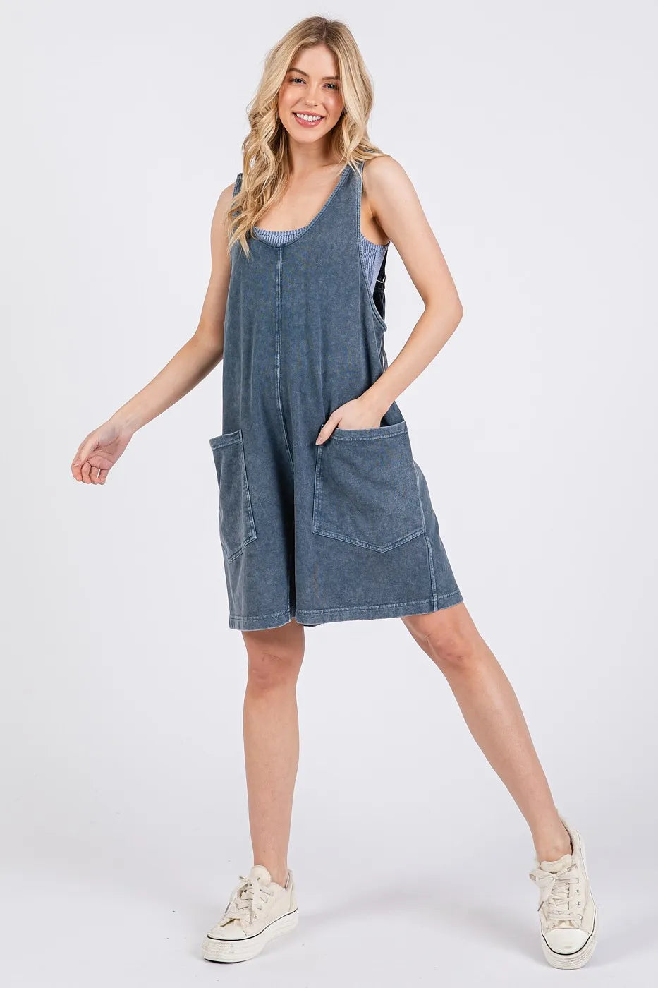 Mittoshop Navy Low Scoop Neck Tank Washed French Terry Romper