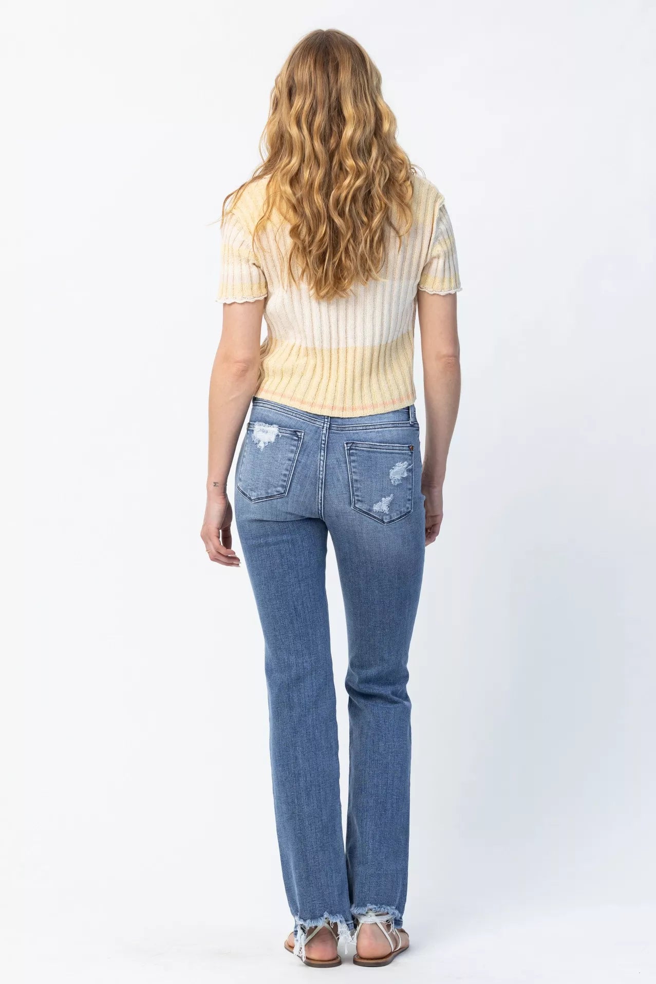 Judy Blue Medium Washed Mid Rise Destroyed Straight Jeans