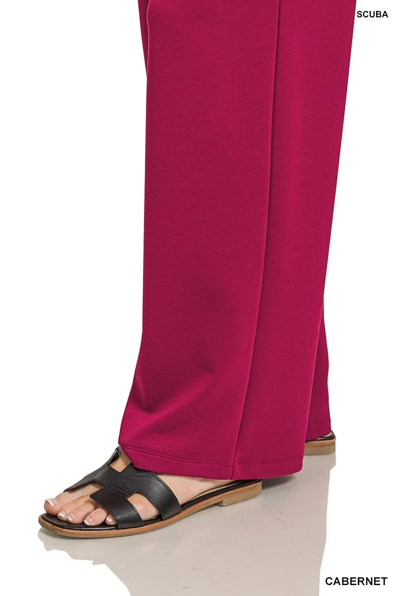 Zenana Cabernet Scuba Crewneck Long Sleeve Sweatshirt and Pants Set