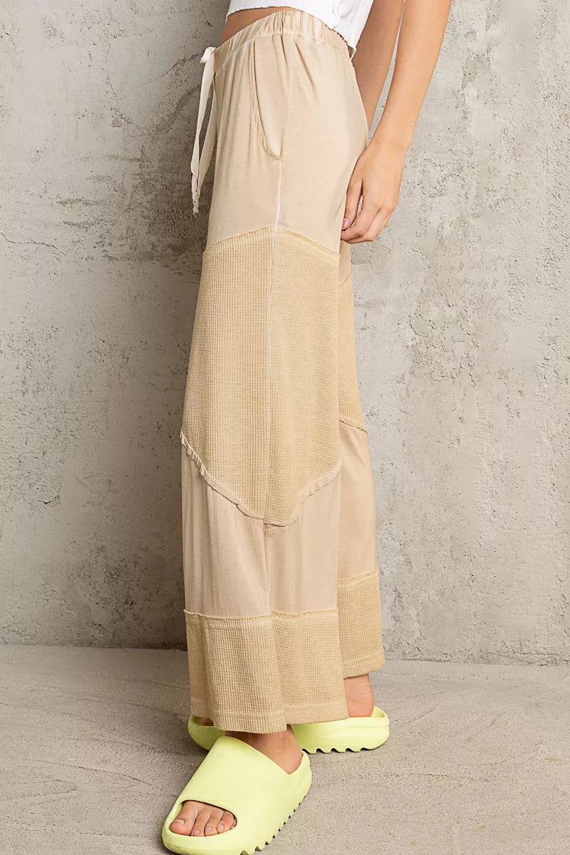 POL Corn Soup Elastic Waistband Wide Leg Pants with Drawstring
