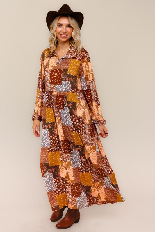 Haptics Sienna Fit & Flare Patchwork Midi Dress