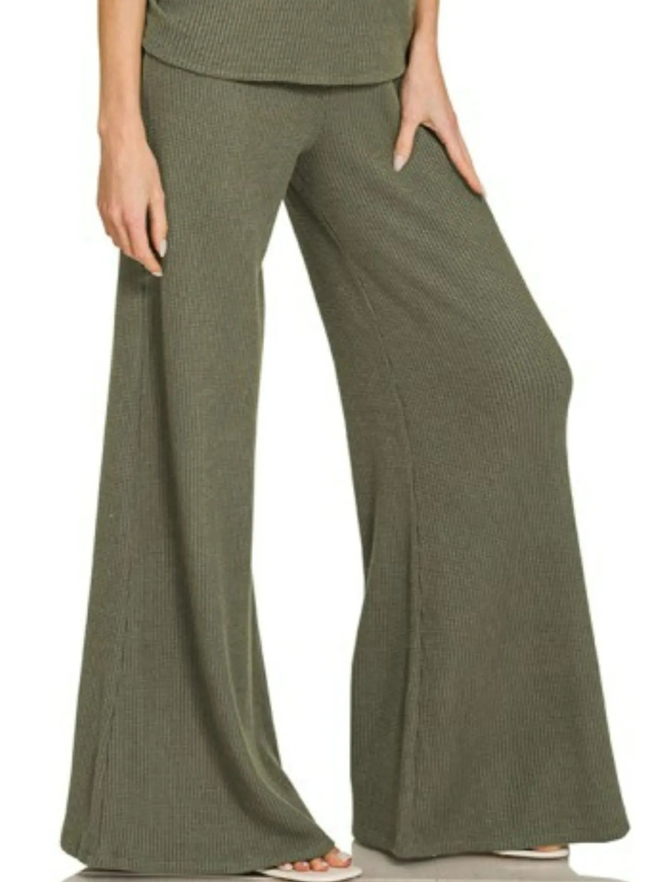 Zenana Dark Olive Mock Neck Top and Pants Sweater Set