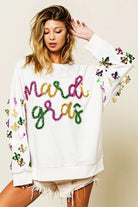 BiBi Off White Fleur De Lis Sleeve Mardi Gras Pullover OFF WHITE