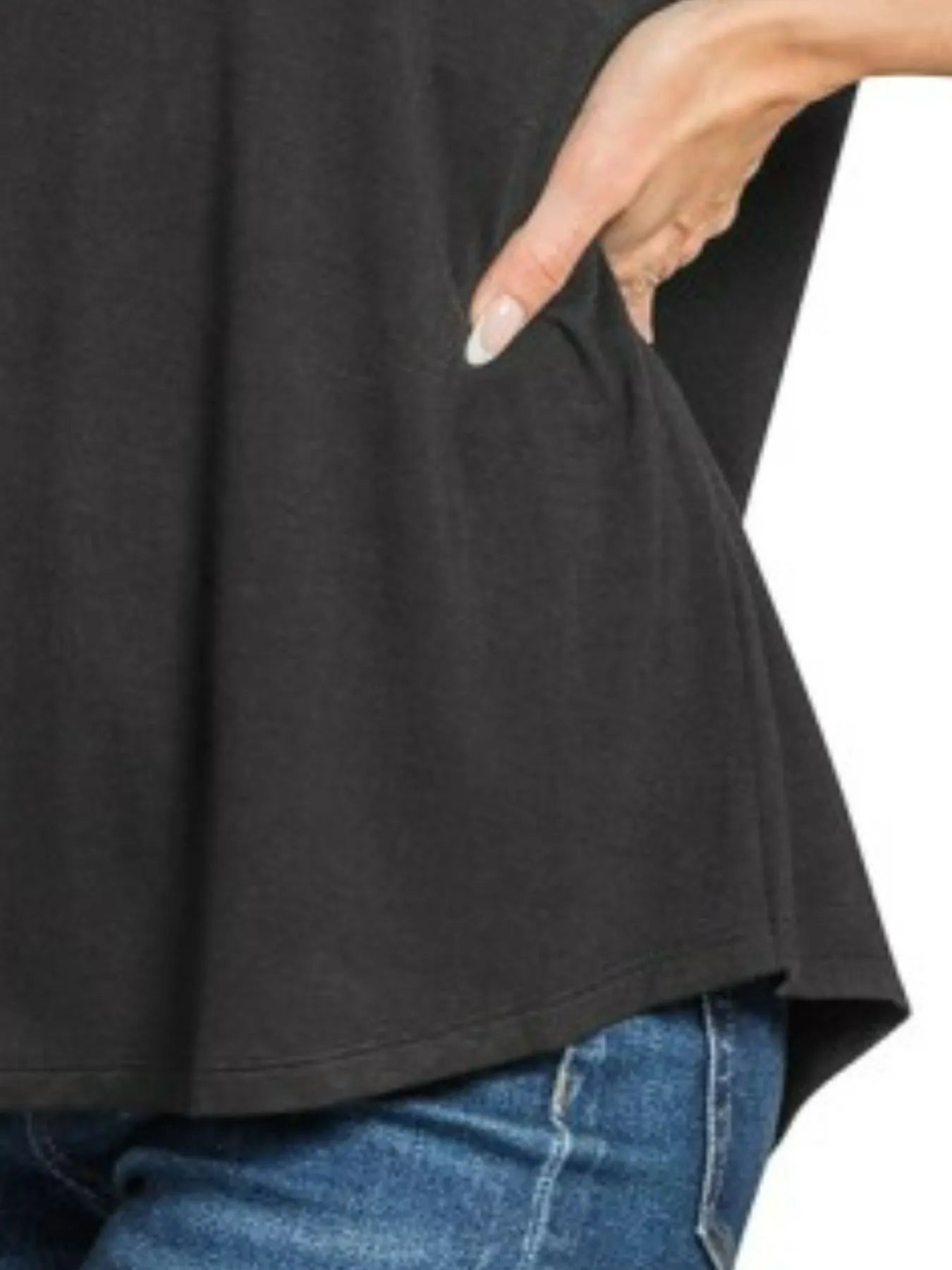 Zenana Black Flowy Round Hem Rayon Short Sleeve T-Shirt