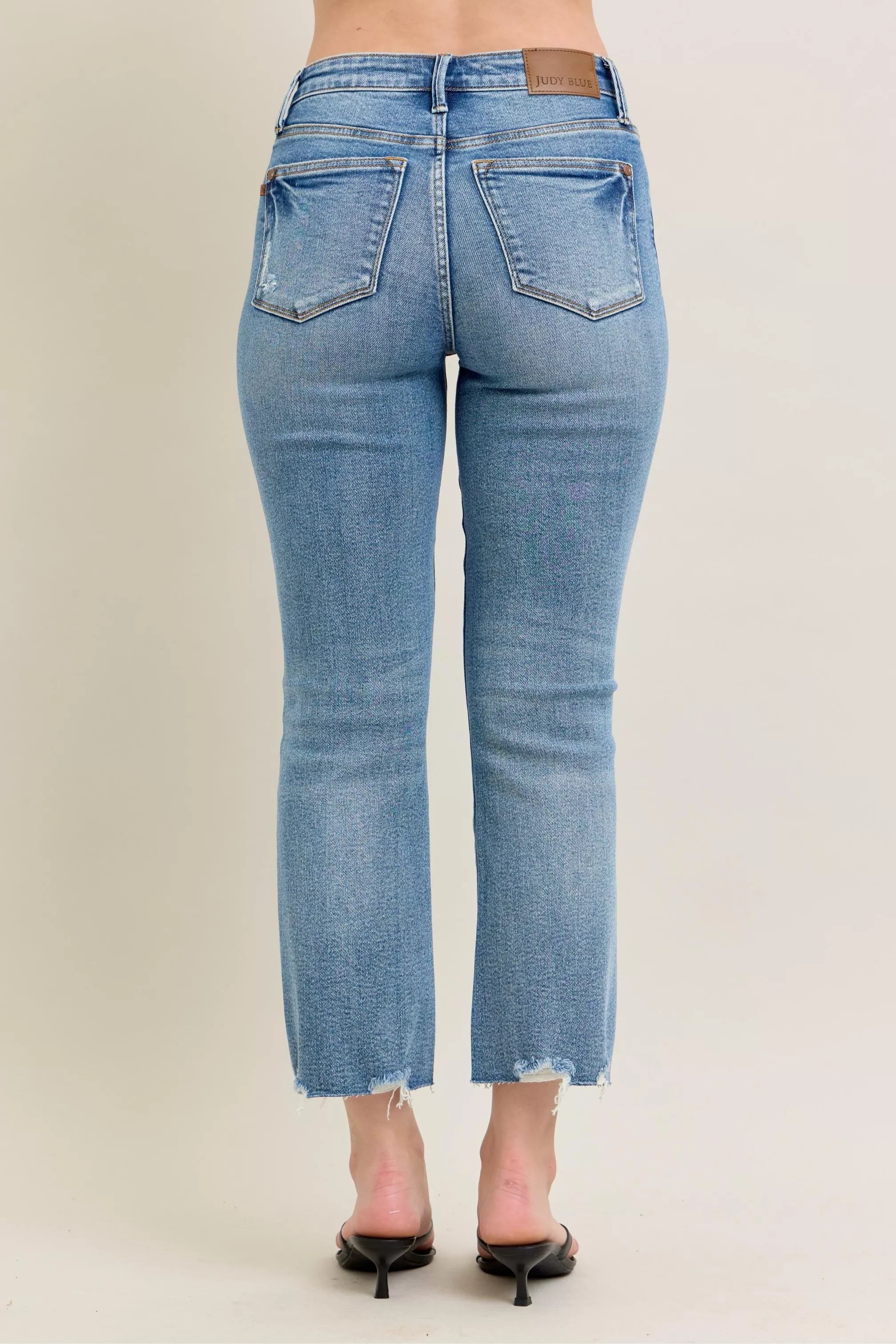 Judy Blue Mid-rise Vintage Wash Destroy Hem Kick Flare Jeans
