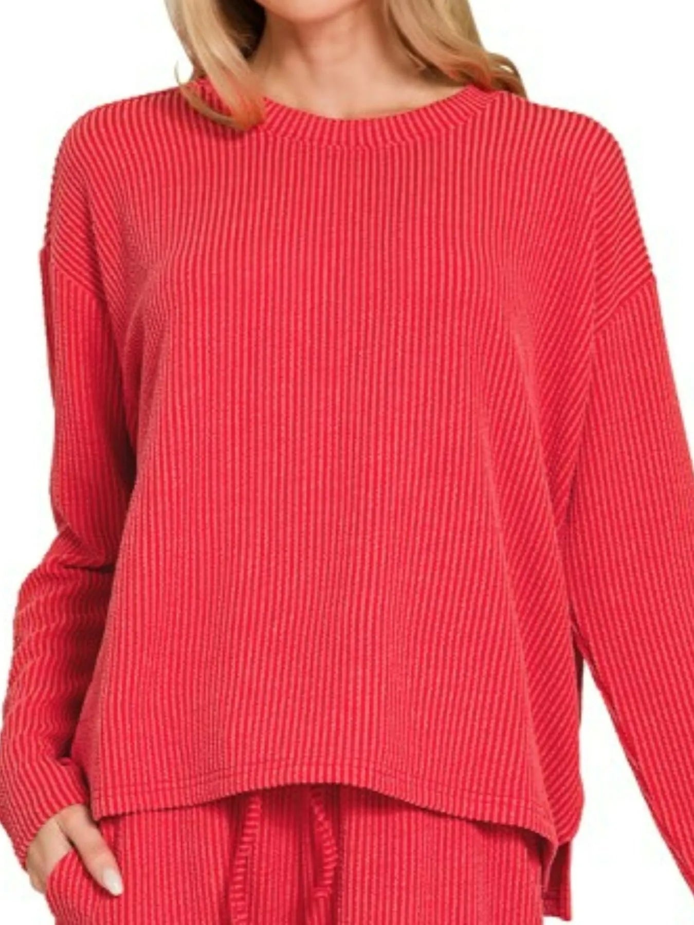 Zenana Ruby Corded Rib Long Sleeve Tee and Shorts Set