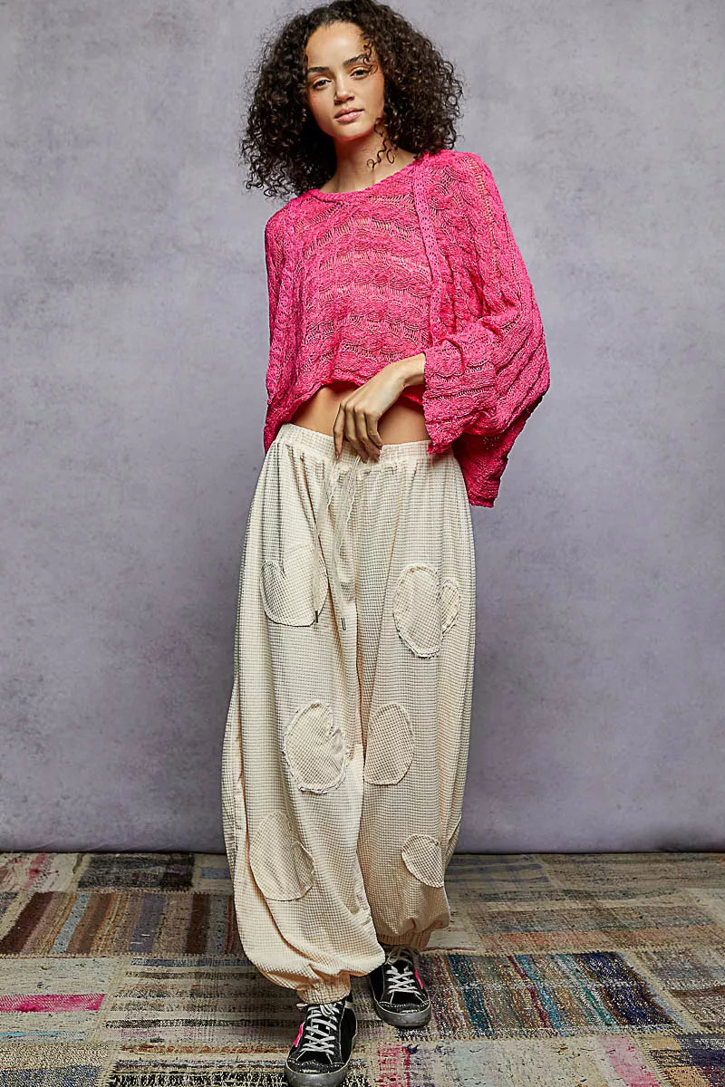 POL Hot Pink Cropped Hooded Knit Top with Full Sleeves