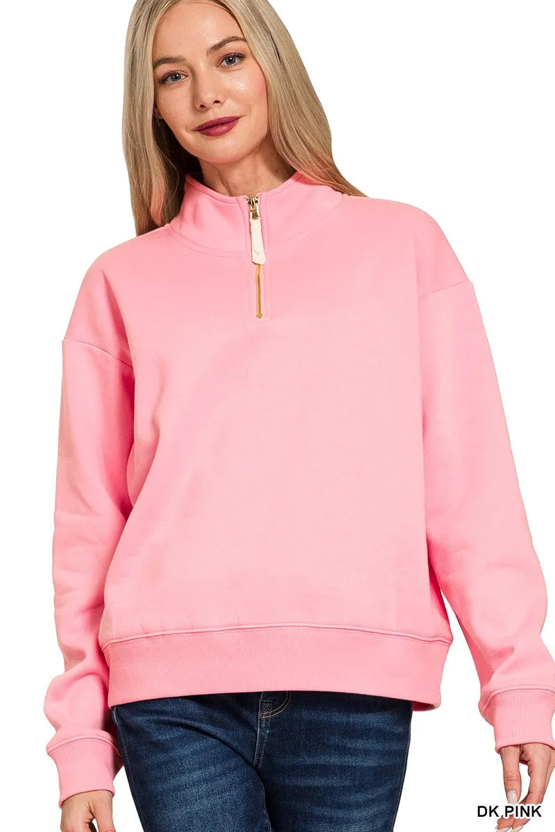 Zenana Dark Pink Fleece Half Zip Sweatshirt