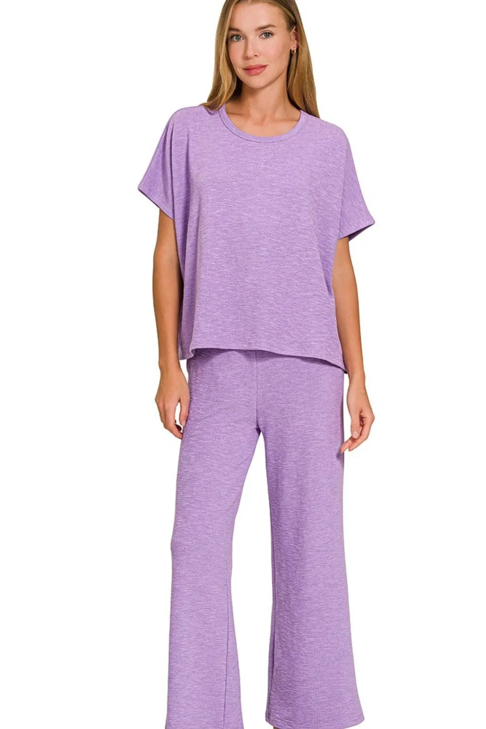 Zenana Lavender Cotton Slub Top & Pants Set