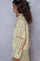 POL Plaid and Floral Crochet Patch Denim Jacket Coats & Jackets