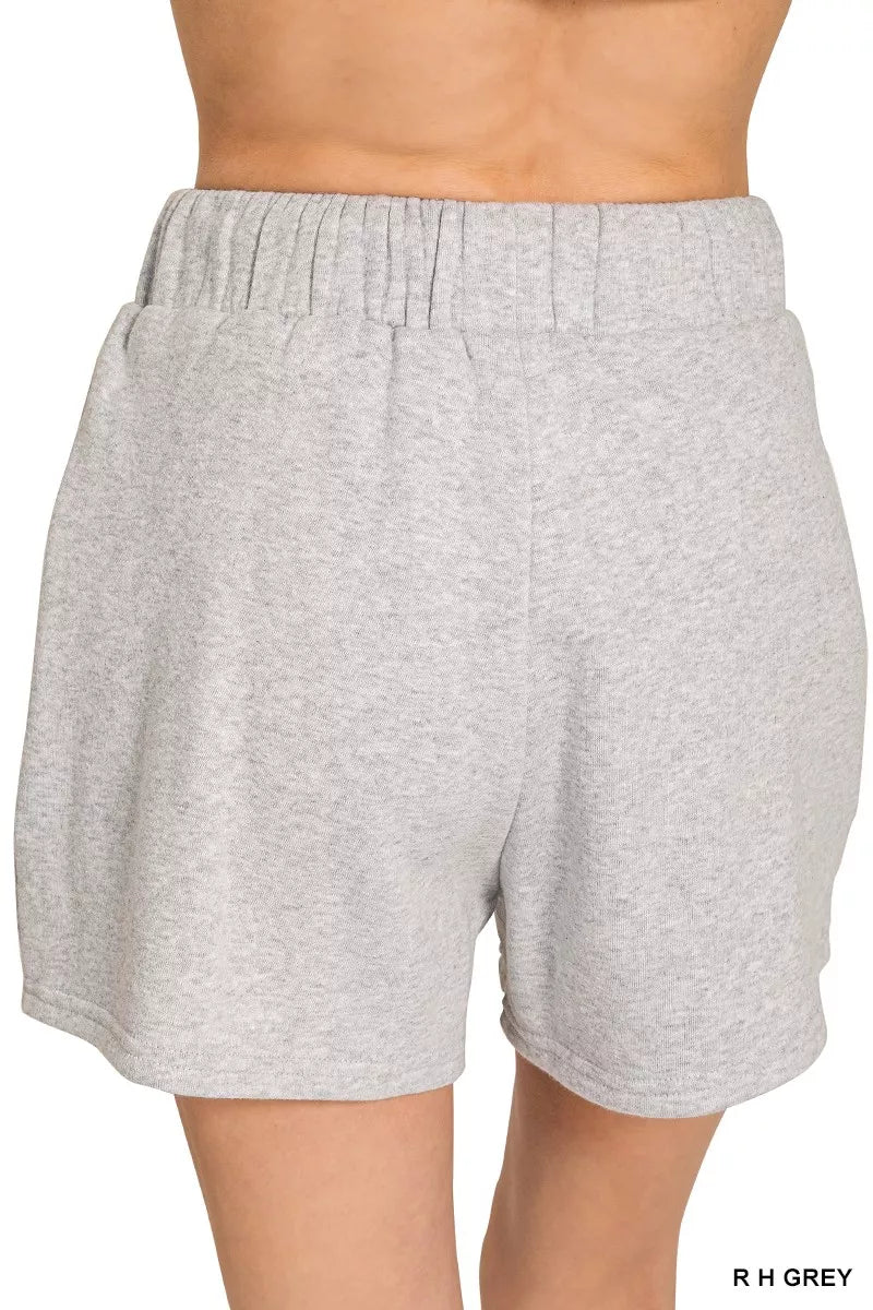 Zenana Heather Gray Fleece Long Sleeve Sweatshirts & Shorts Set