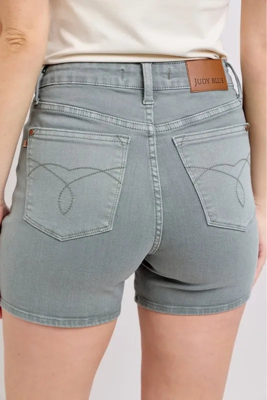 Judy Blue Stone Blue Hw Garment Dyed & Back Pkt Embroidery Shorts Plus Size