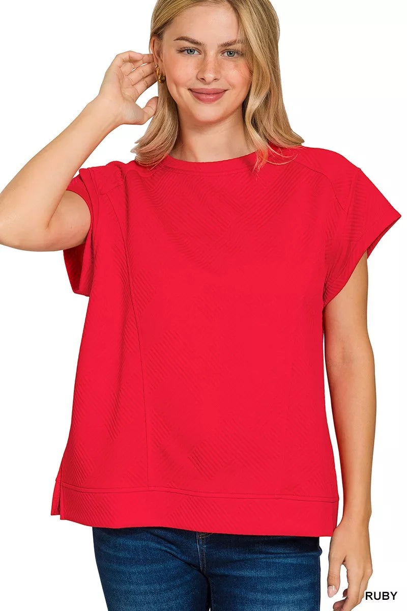 Zenana Ruby Textured Knit Jacquard Short Sleeve Top RUBY
