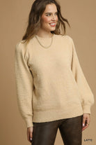 Umgee Latte Cozy Textured Long Sleeve Sweater with Ribbed Trim LATTE