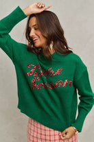 SO ME Hunter Green Sequins Lettering Christmas Holiday Sweater