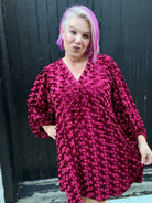 Jodifl Size S Regal Radiance V-Neck Red Velvet Textured Dress Dresses