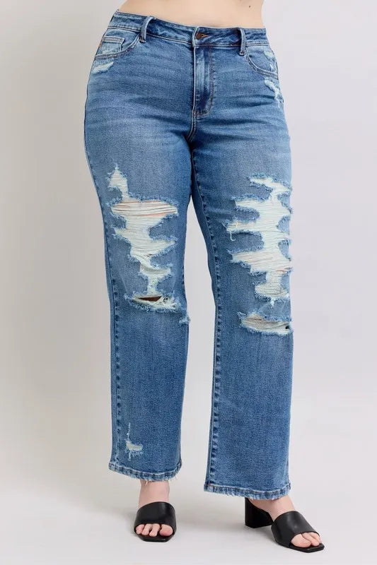 Judy Blue High Waist Heavy Destroy Straight Jeans