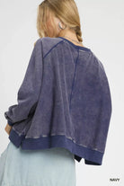 Umgee Navy Mineral Wash French Terry Sweatshirt