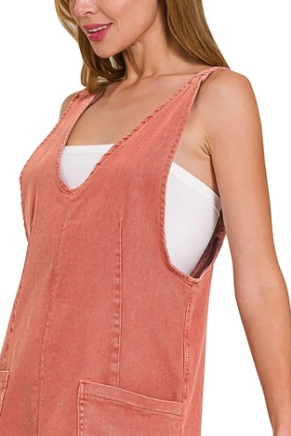 Zenana Cabernet Washed Adjustable Strap Denim Overall Dress