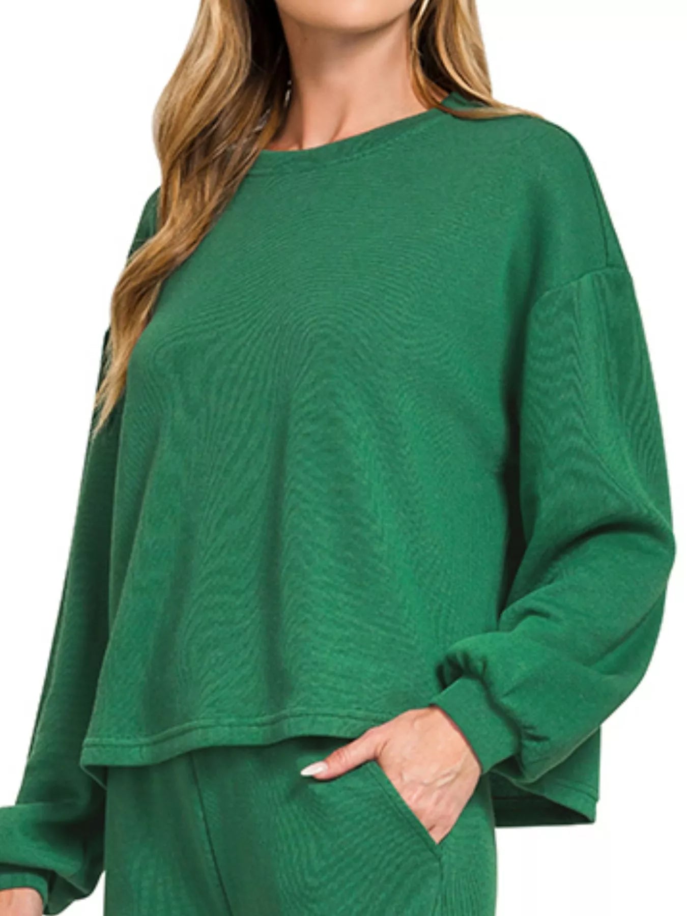 Zenana Dark Green French Rib Pullover and Pants Set