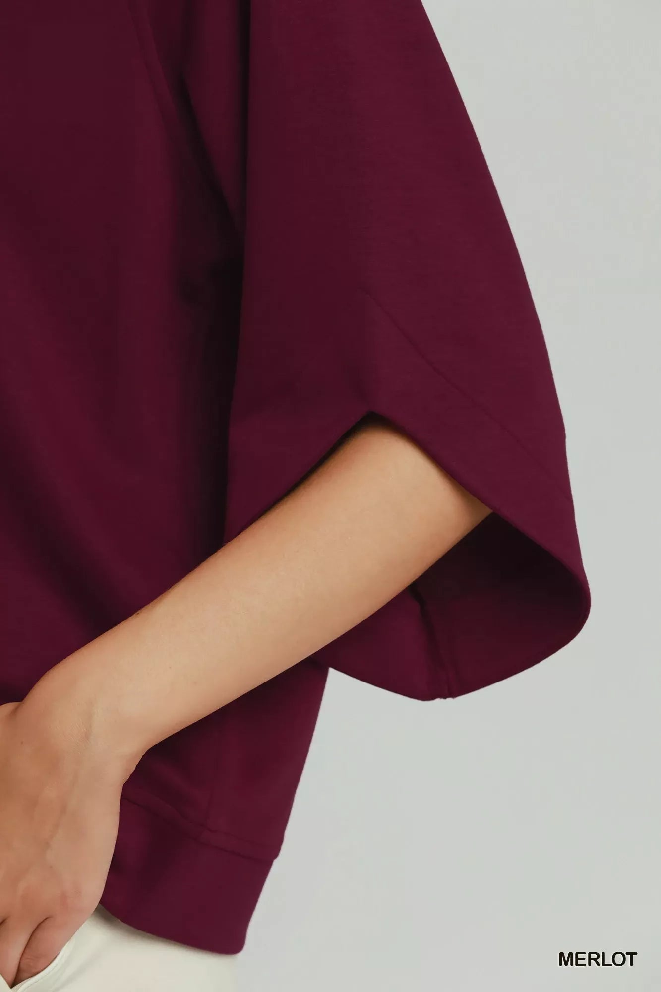 Umgee Merlot Round Hem Raglan Sleeve Top