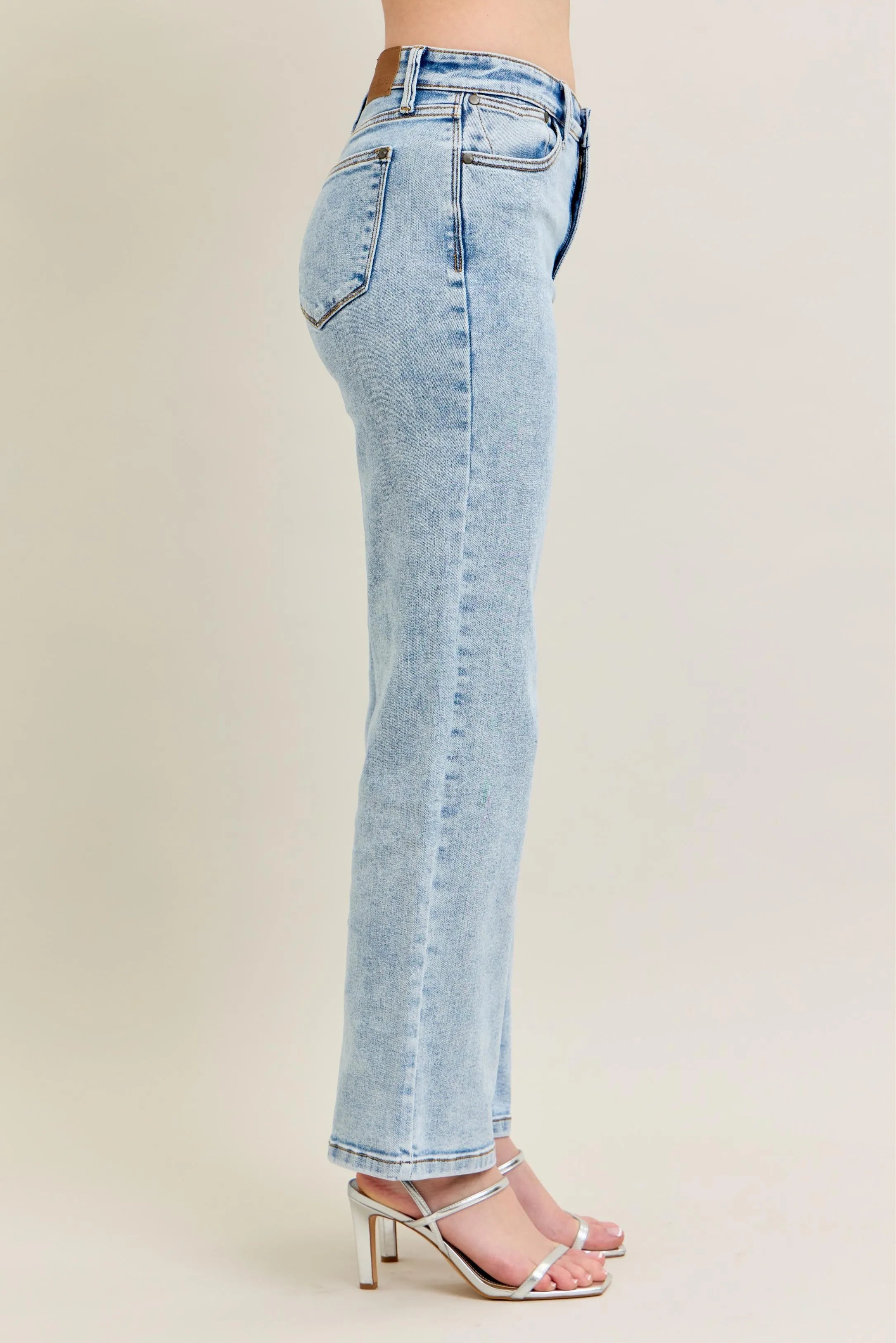 Judy Blue Light Stone Washed High Waist Stone Wash Straight Jeans