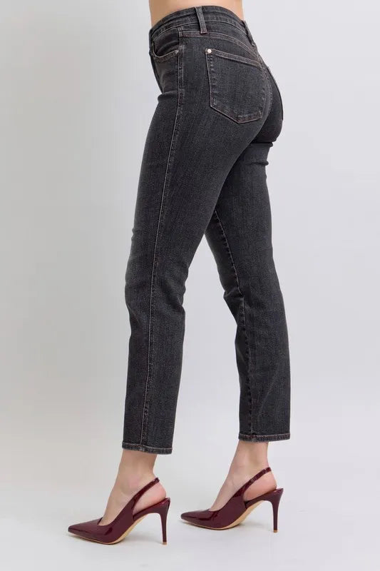 Judy Blue Black Mid Rise Tummy Control Slim Jeans