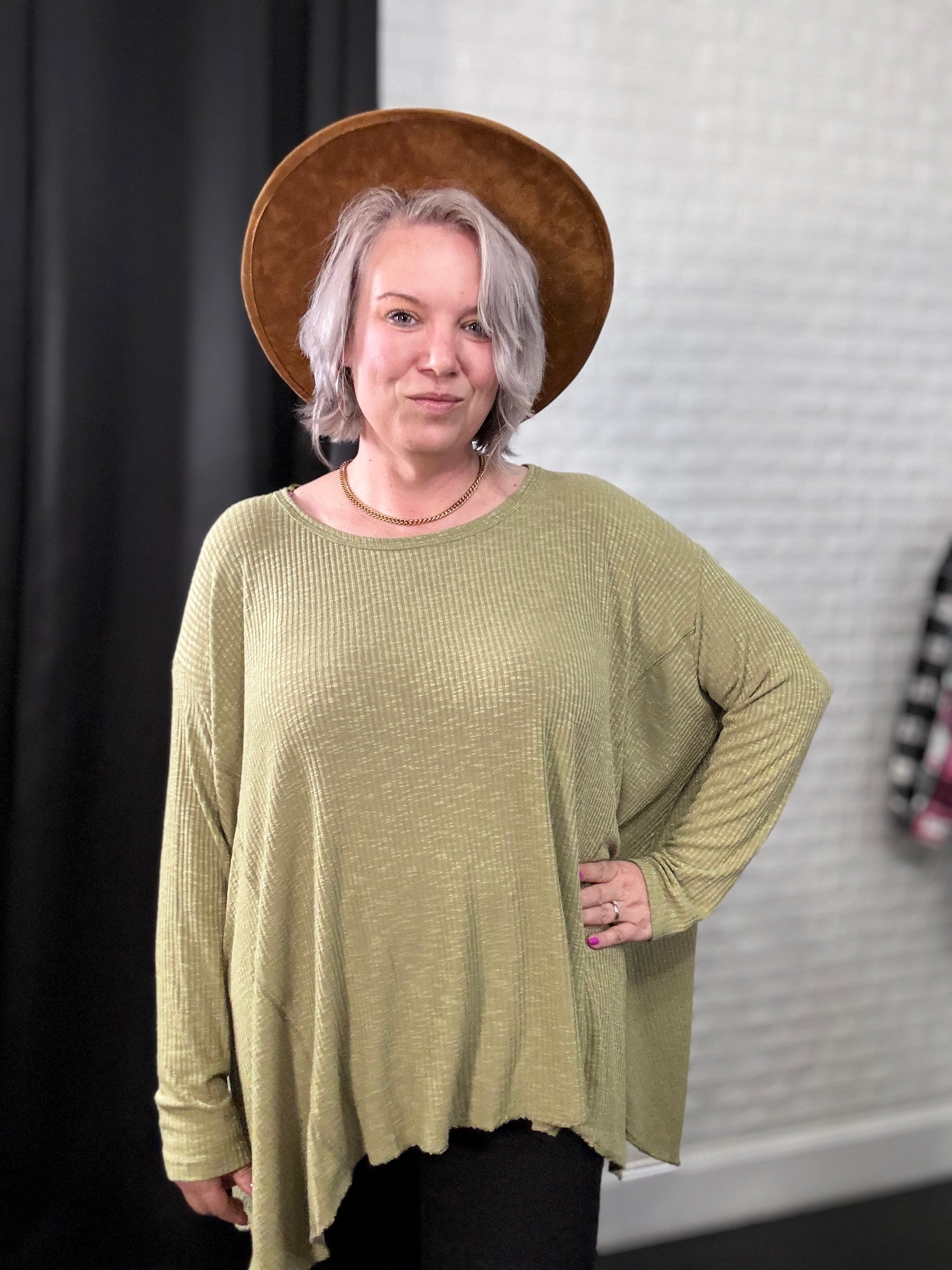 Heyson Oversized Ribbed Sharkbite Hem Top Shirts & Tops