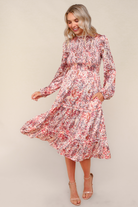 Haptics Midi Satin Floral Tiered Dress with Side Pockets