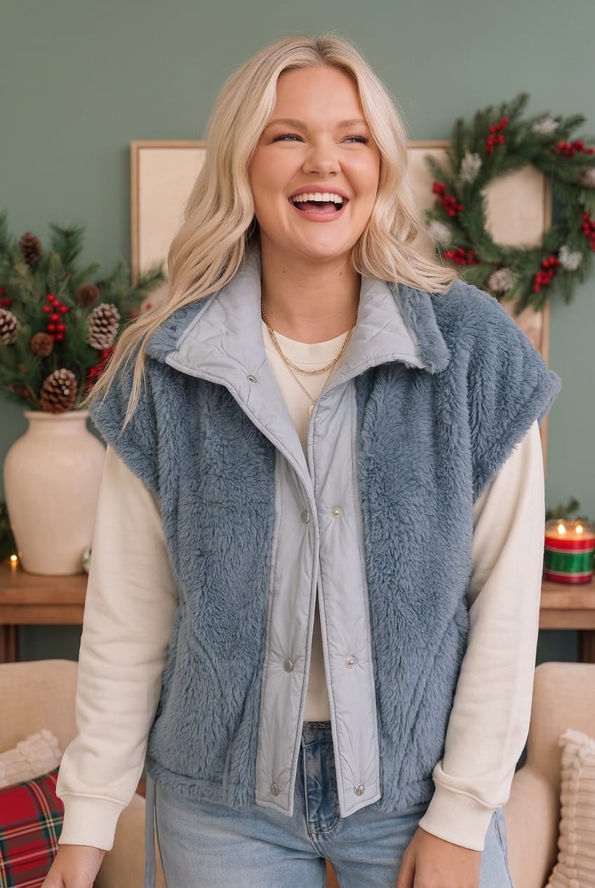 Haptics Snuggle Season Sherpa Vest in Slate