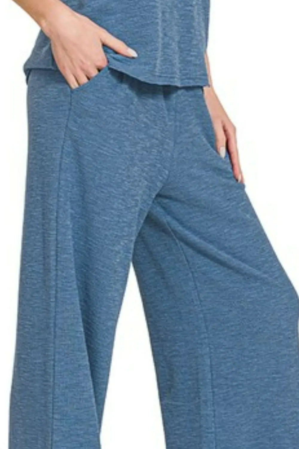 Zenana Dusty Blue Cotton Slub Tank & Pants Set