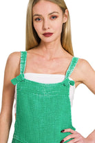 Zenana Kelly Green Woven Double Gauze Acid Washed Romper