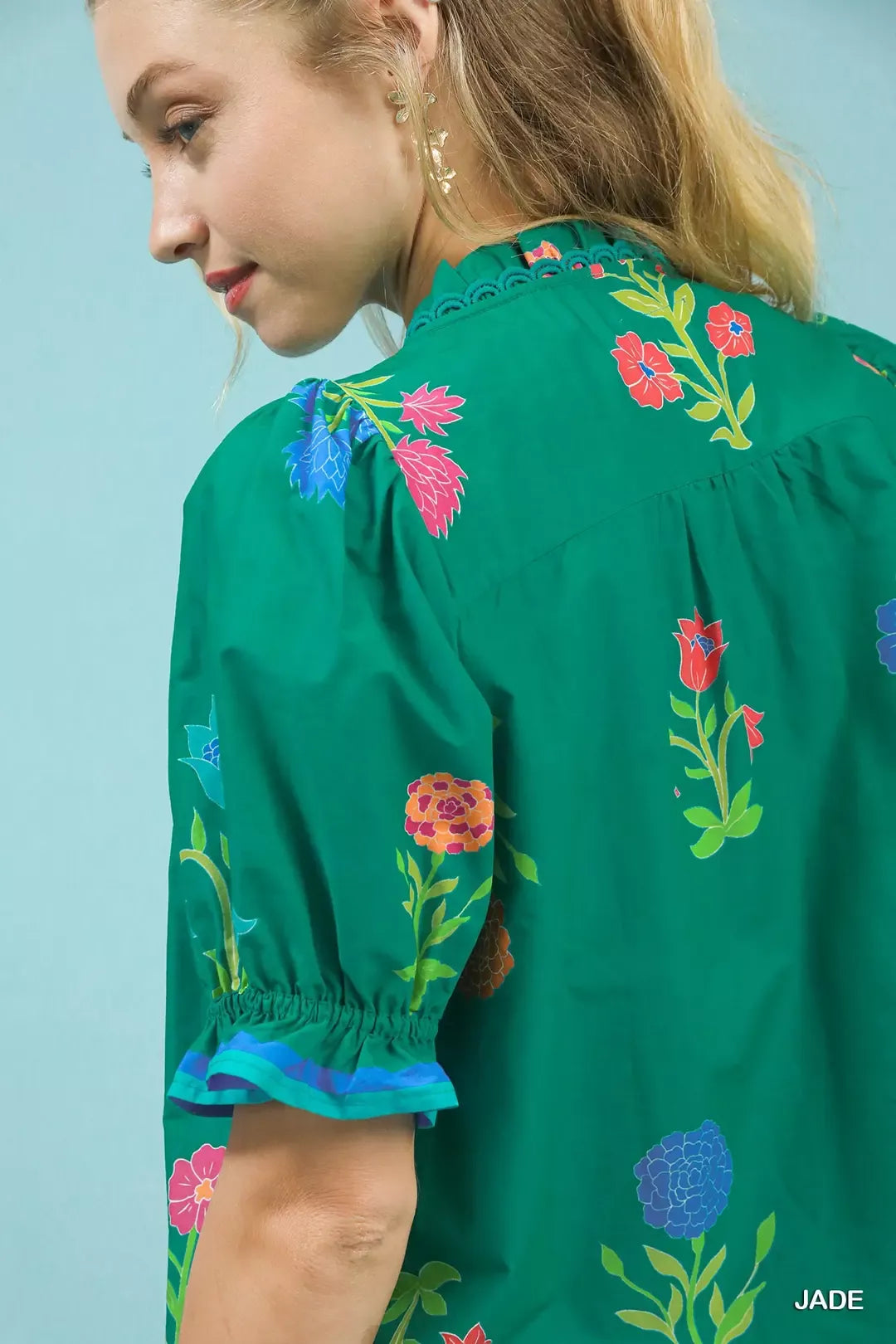Umgee Jade Petal Parade Print Button-Down Blouse