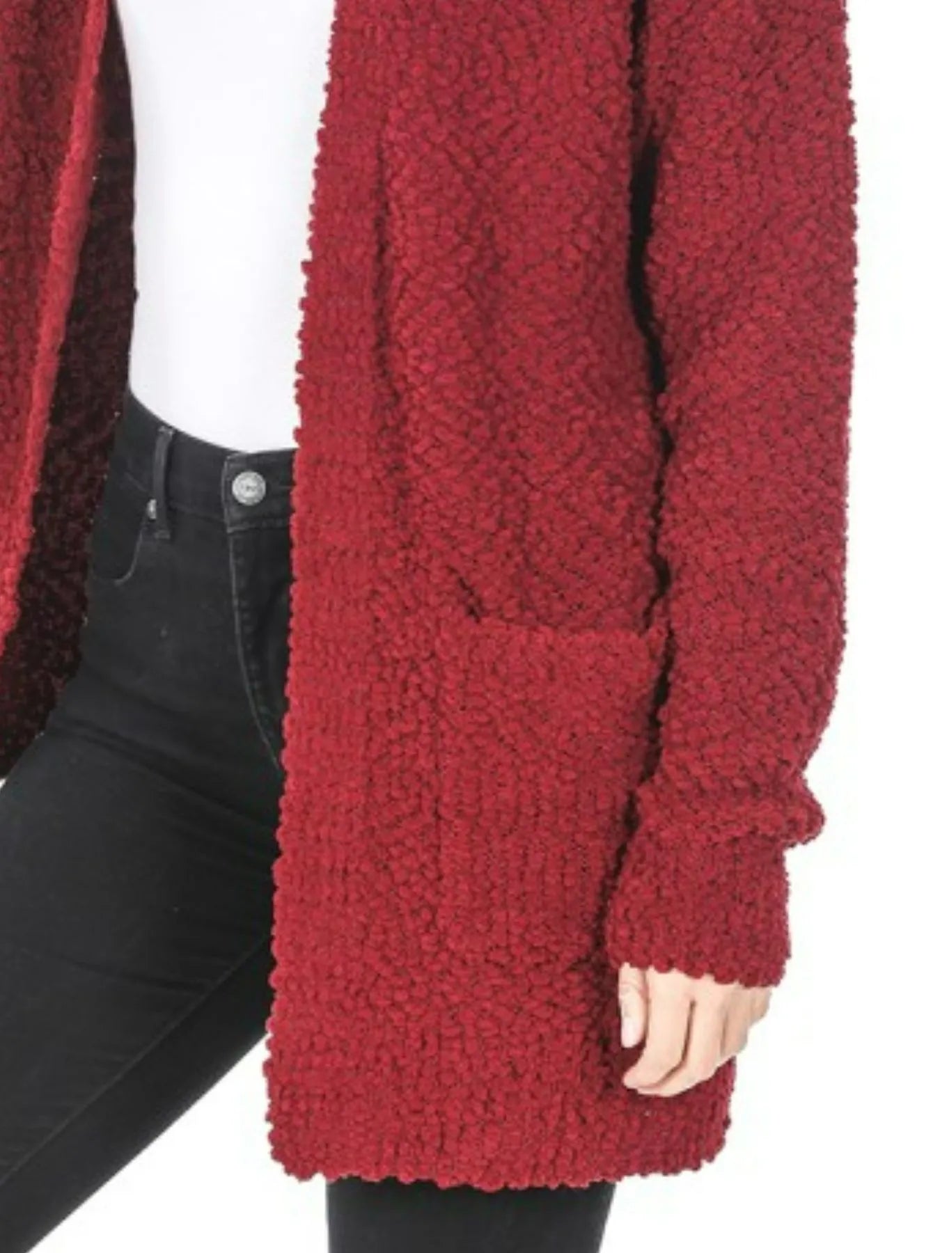 Zenana Cabernet Long Sleeve Popcorn Sweater Cardigan with Pockets