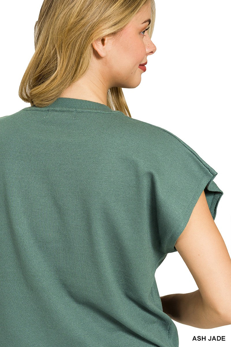 Zenana Viscose Ash Jade Round-neck Short Sleeve Sweater