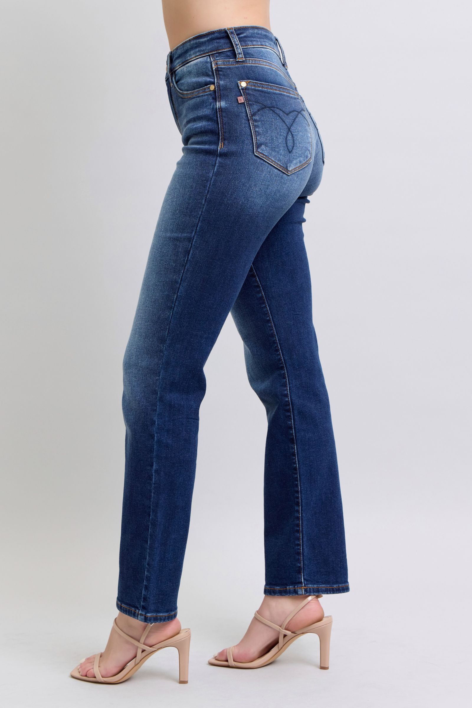 Judy Blue Vintage Dark Washed Straight Leg Thermal Jeans with Pockets Jeans