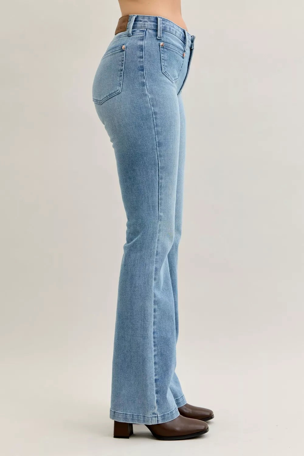 Judy Blue Medium Washed Mid Rise Bootcut Jeans with Contrast Wash & Front Patch Pockets