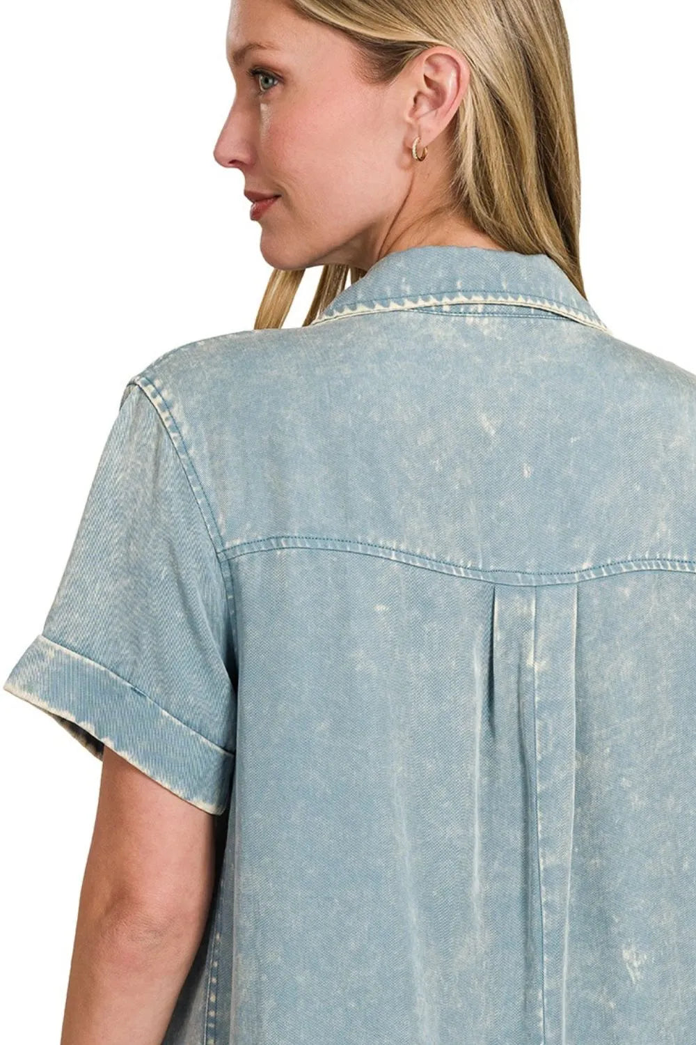 Zenana Coral Tencel Mineral Washed Collared Shirts Dress